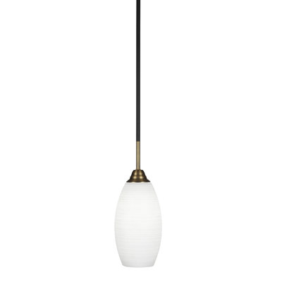 Ahern Stem Hung Pendant Shown In Matte Black & Brass Finish With 5.5" Glass