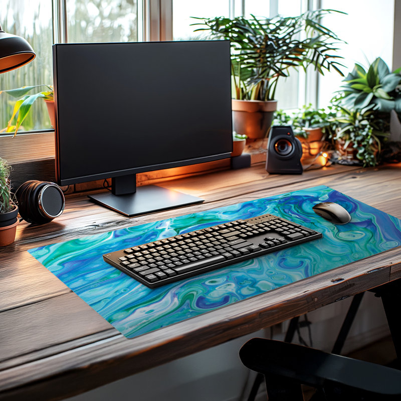 CounterArt Blue Fluidity Large Waterproof Desk Protector Mat 32" x 16"