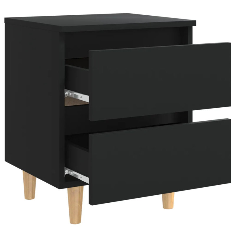 Sela 40cm W Solid + Manufactured Wood Bedside Table, Black