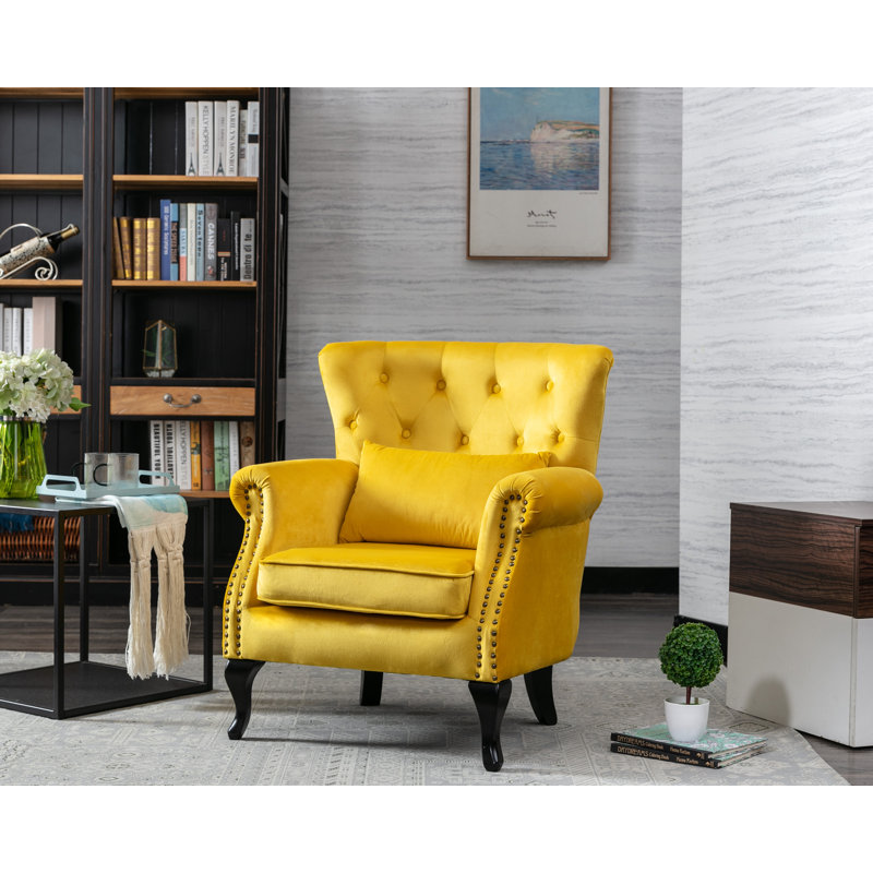 Kimmie Upholstered Club Chair, Yellow Velvet