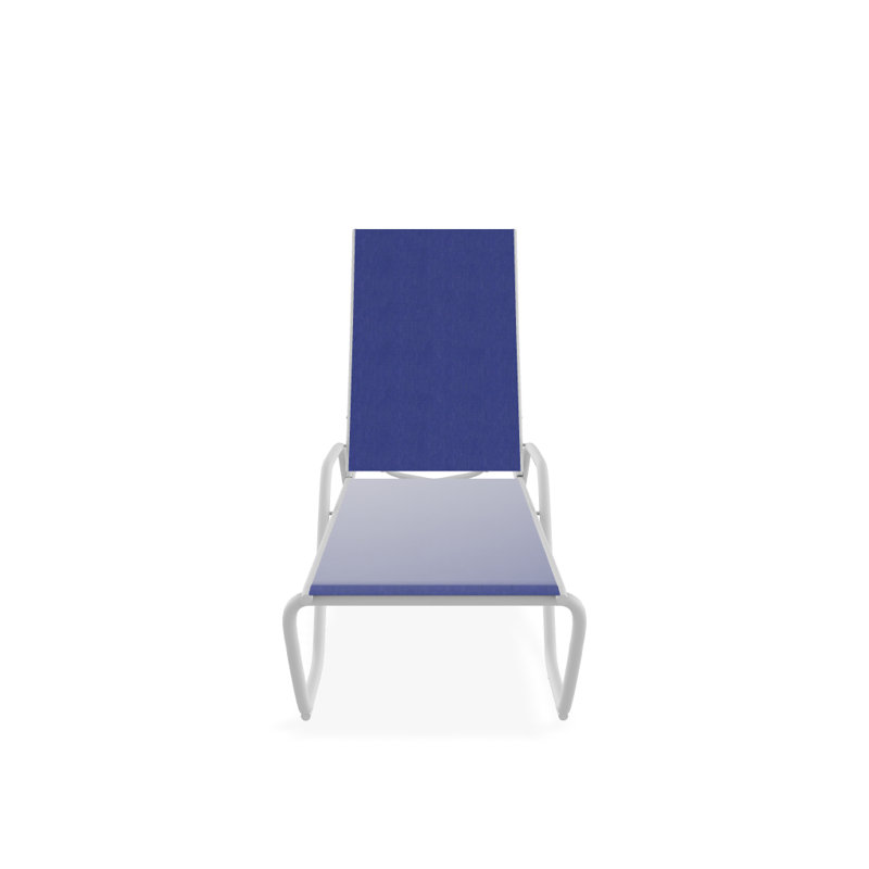 Outdoor Rust-Resistant Metal Chaise Lounge, Atlantis Royal Blue Sunbrella®, Textured White