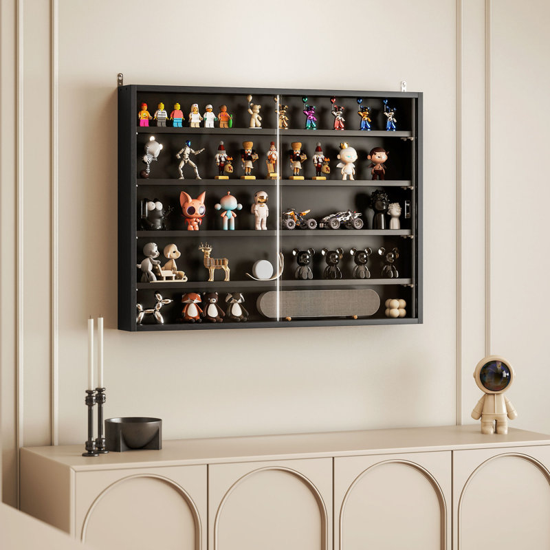Multi-Tier Home Shelf Hanging Storage w/Clear Doors and Adjusted Shelves, Black