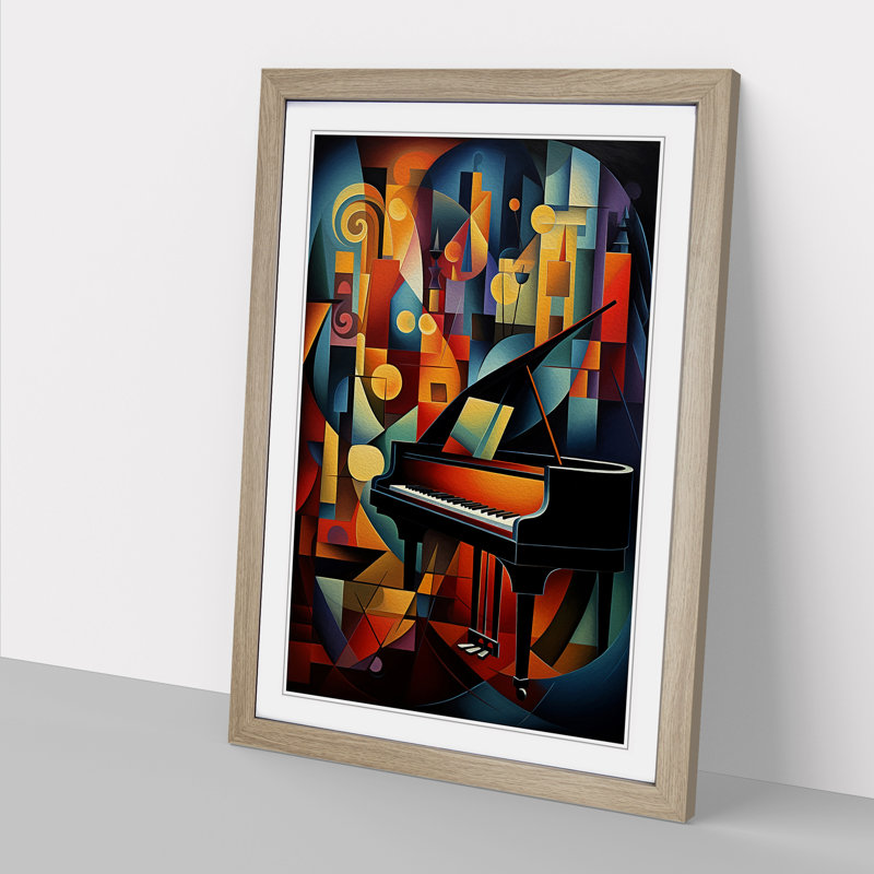 Piano Cubism - Single Picture Frame Print on Wood, 64cm H x 46cm W x 2cm D, Oak