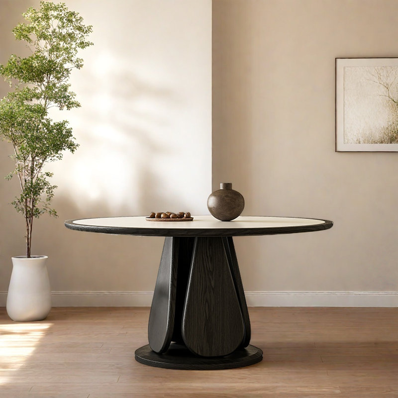 Table ronde noire en bois massif, H 29,52 po x L 53,14 po x l 53,14 po