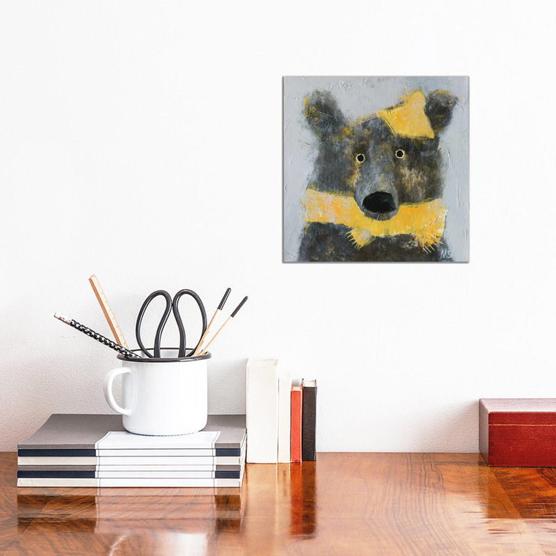 Winter Bear Wearing The Hat By Natalia Shaloshvili - Wrapped Canvas Painting by Natalia Shaloshvili - Wrapped Canvas Painting