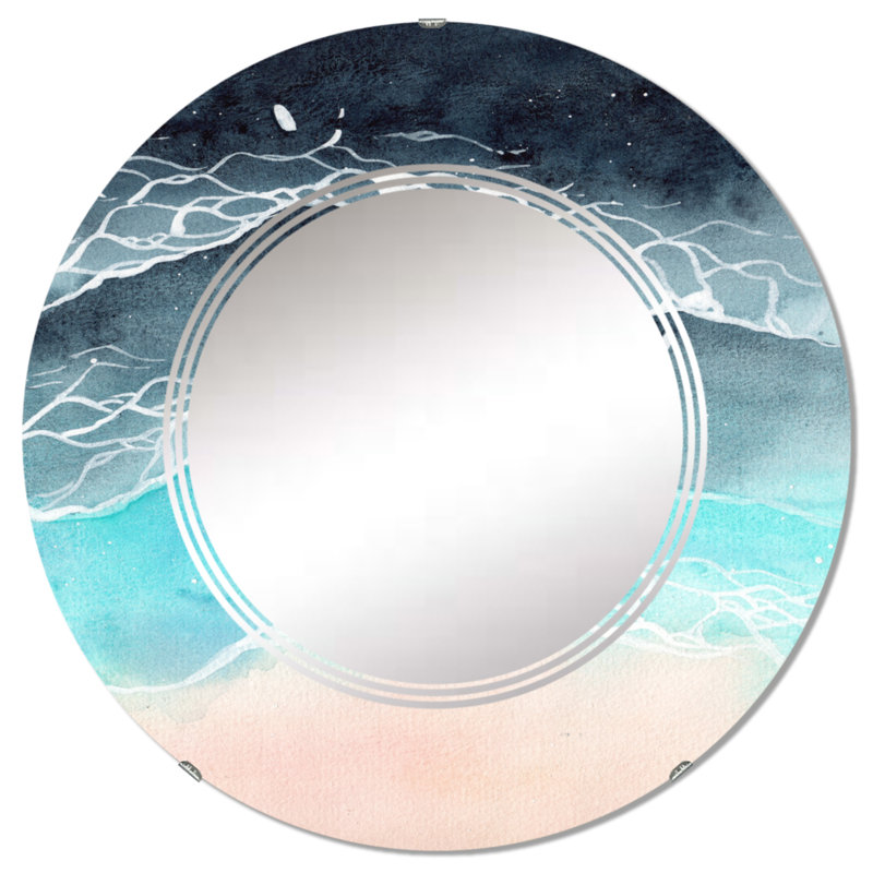 Vue aérienne sur les vagues de l'océan tropical - miroir mural nautique et côtier rond, 32 po x 32 po
