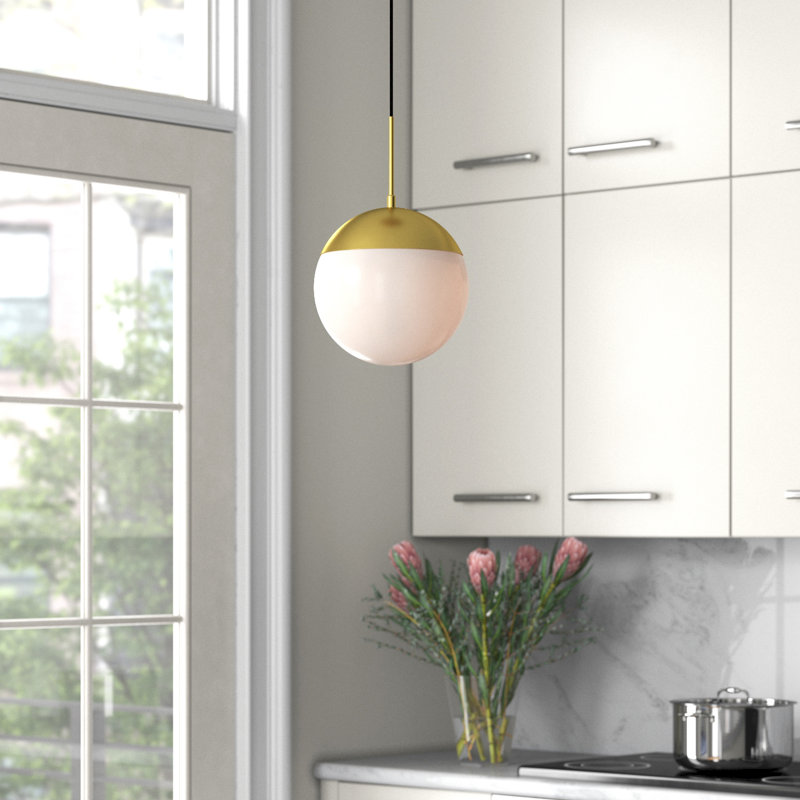 Yearby 1-Light Dimmable Globe Single Pendant, 69" H x 12" W x 12" D, Brass, Frosted White