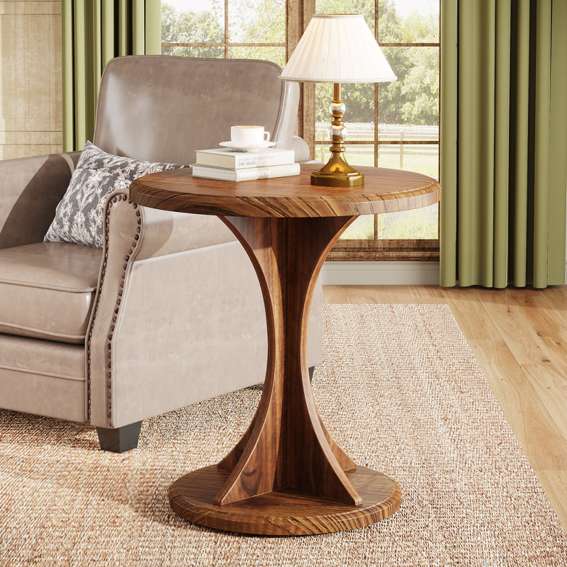 19.7" Round End Table, Wood Small Sofa Chair Side Table for Living Room