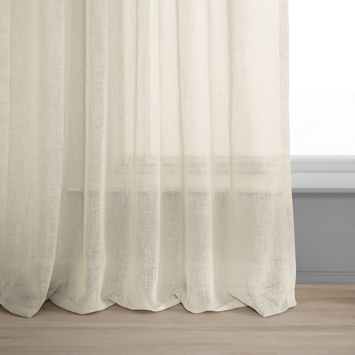 Larsa Sheer Faux Linen Curtain Panel, 50" W x 96" L, Gardenia Faux