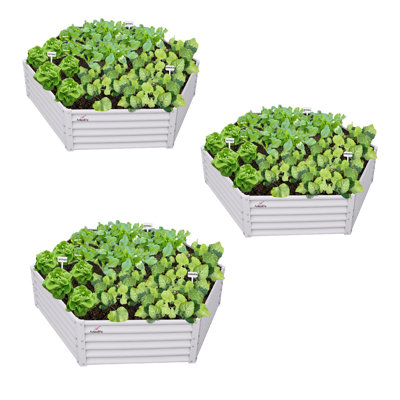 3-pack White Metal Hexagon Raised Garden Bed Planter Box For Planting Vegetables Flowers (70 In. L X 60 In. W X 18 In. H)