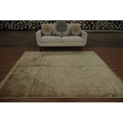 Timeless Beige and Blue Silk Traditional Square Rug 7x7