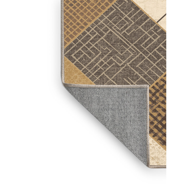Tapis à carreaux beige lavable à la machine Bemott, Rond 7 pi