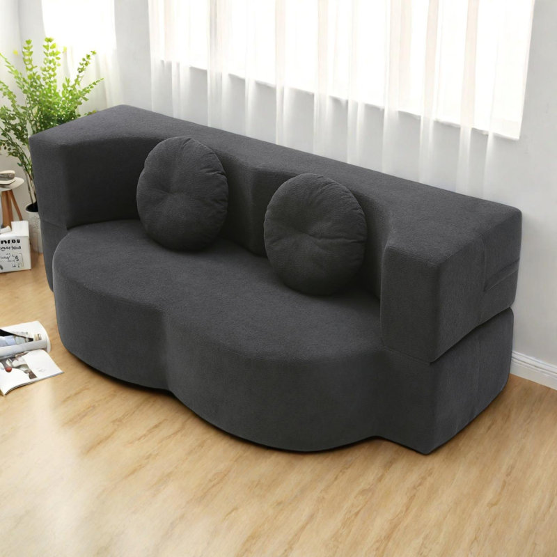 Canapé-lit 2 en 1 avec coussin, canapé-lit simple, causeuse de plancher et futon, Noir