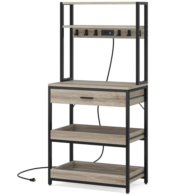 Rozel 31.5'' Steel Standard Baker's Rack with Microwave Compatibility, Light Gray Brown and Black