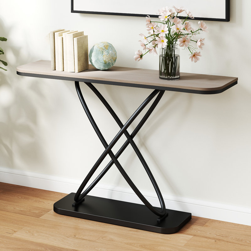 47.4" Rectangular Console Table with Wooden Top and Metal Frame, Cream Gray