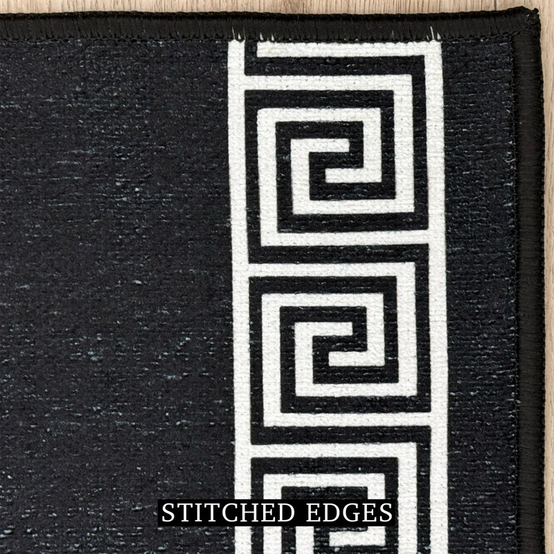 Custom Size Anti Slip Low Profile Meander Black Rug, Rectangle 2'2" x 4'
