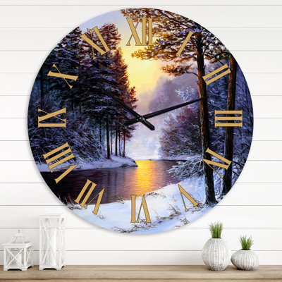Reflet du soleil chaud sur la rivière Forest I - horloge murale