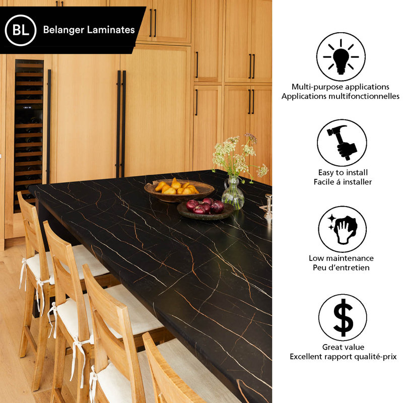 Ensemble de comptoir en stratifié noir 96 po / 8 pi Sahara