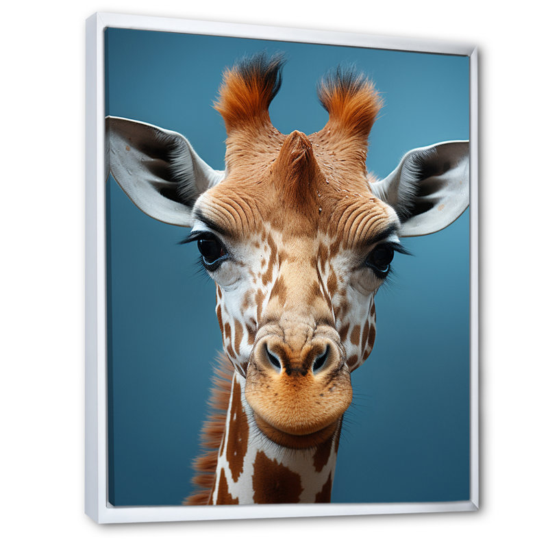 " Blue Giraffe Portrait II ", 32" H x 24" W x 1" D, White Floater Frame