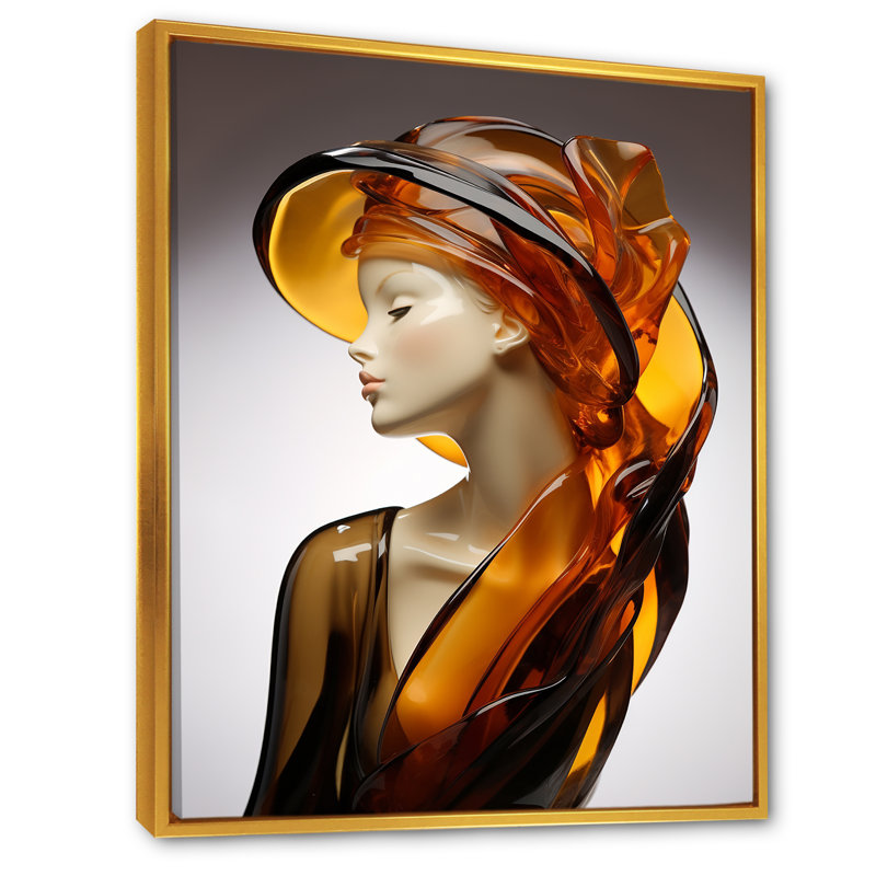 Amber Elegance Woman Sculpture I - reproduction, Cadre flottant doré, H 32 po x l 16 po x P 1 po