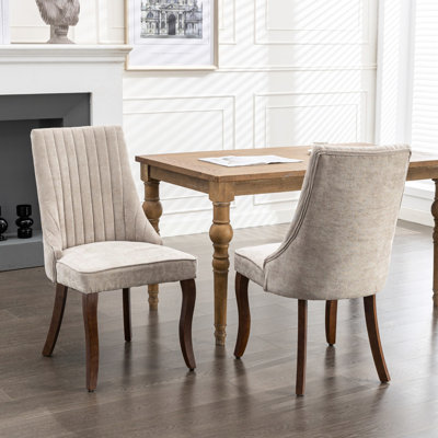Dining Room Chairs With Curved Solid Wood Legs And Luxurious Rayon Cloth , Beige Pair 2Pcs Upholstered Chairs, Fabric, Attractive Legs, High , Sw1847bg