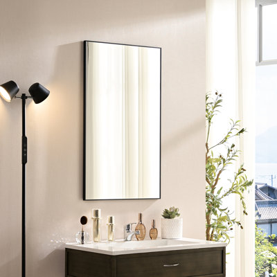 Glossy Black, Modern Metal Framed, Wall - Mounted Mirror, 60X22inch, Clear Image, Safe & Easy To Install, Horizontal Vertical Hanging 60*22 Inch, Black Square, Vanity Mirror For Bathroom, Glass, Rust