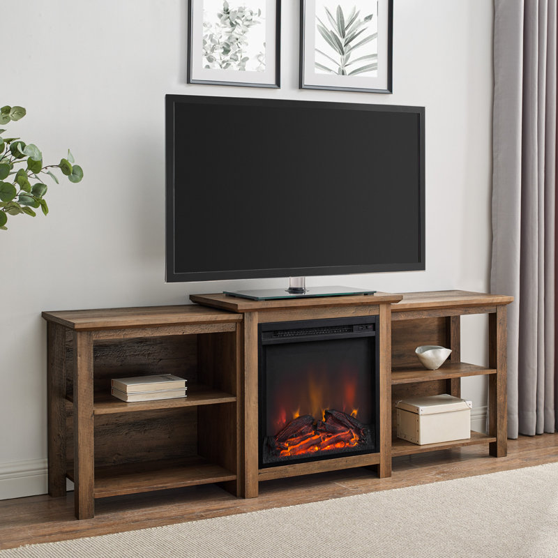 Woodbury 70" Media Console with Electric Fireplace, Rustic Oak