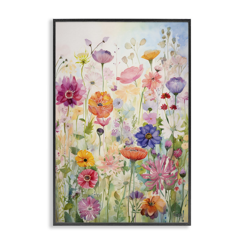 «Bright Floral Garden», art de la giclée blanche encadrée par Roozbeh Bahramali, Giclée encadrée noir minuit