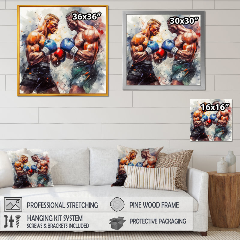 «Legendary Fight I» sur toile, Cadre d'angle fermé noir, H 30 po x l 30 po x P 1 po