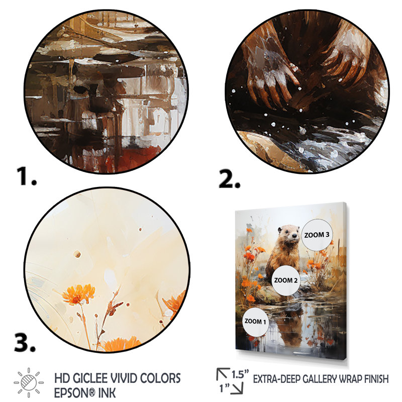 Beavers Pond Reflections Florals II - Beaver, art mural, Cadre simple blanc, H 20 po x l 12 po x P 1 po