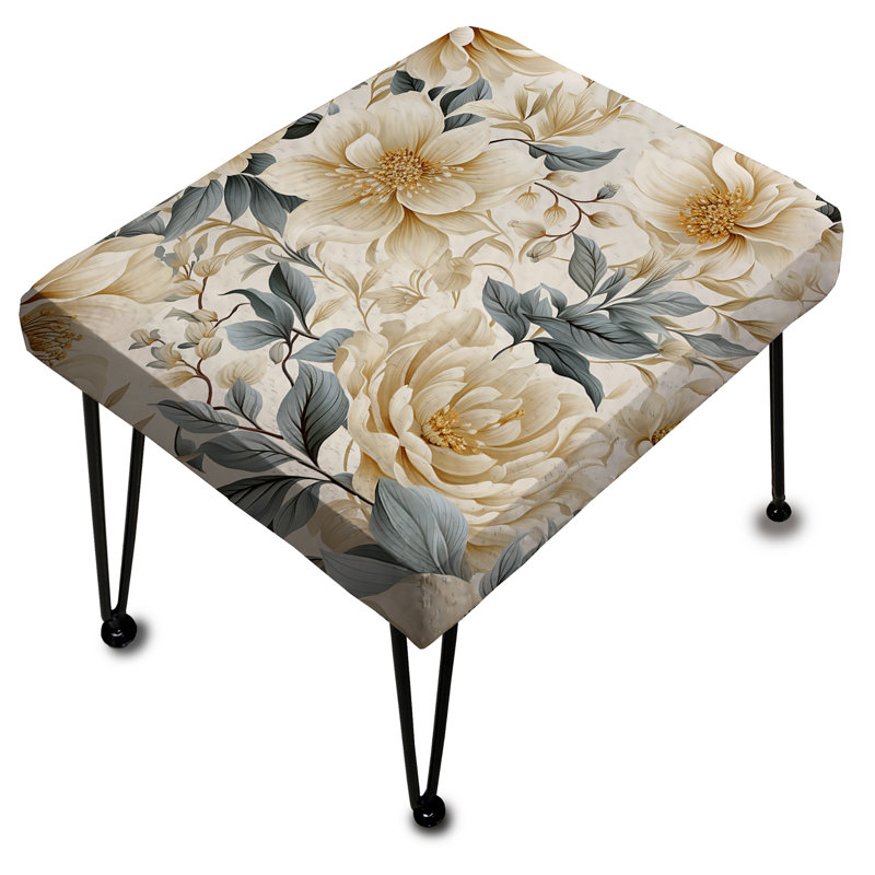 Beige And Grey Flower Serenity Boho Pattern I - Floral Rectangle Ottoman