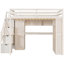 Lit mezzanine double beige avec garde-robe intégrée, bureau, rangement et espace de rangement pour les chambres à coucher compactes avec éclairage intégré, petit
