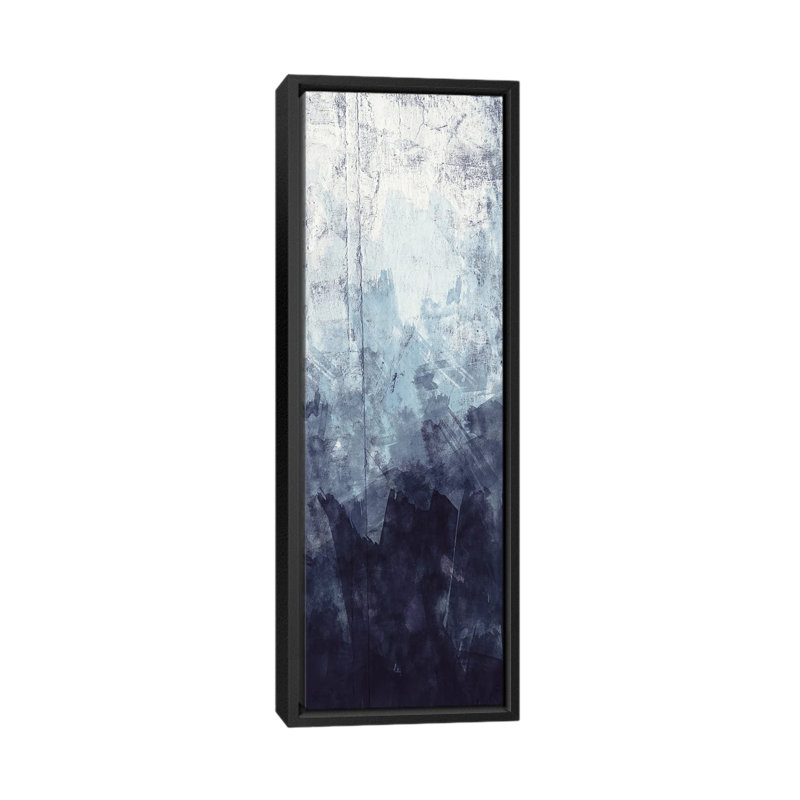 Blue Flow I by Alicia Vidal - Panoramic Painting on Canvas, Black Framed, 30.48 cm H x 91.44 cm W