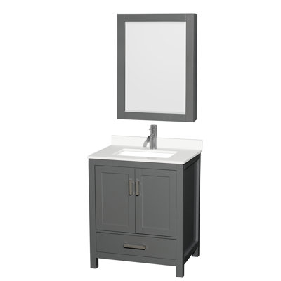 Meuble-lavabo simple autoportant avec comptoir en quartz et armoire à pharmacie Sheffield