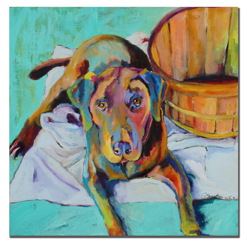 Colorful Dog with Basket Canvas Print, 37" x 49"