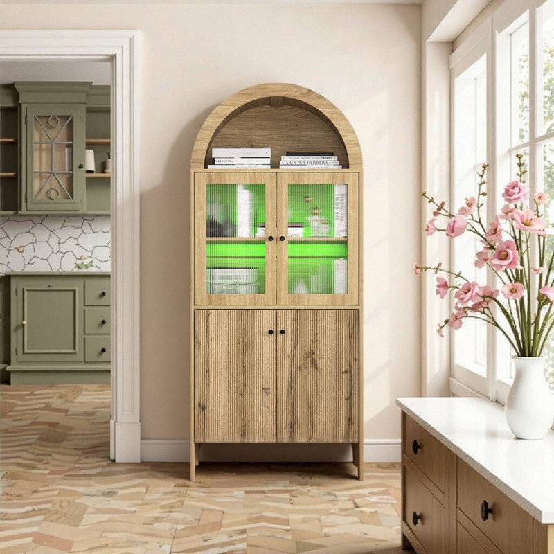 Armoire de rangement moderne à DEL avec bibliothèque avec portes Modern Smart, Brun