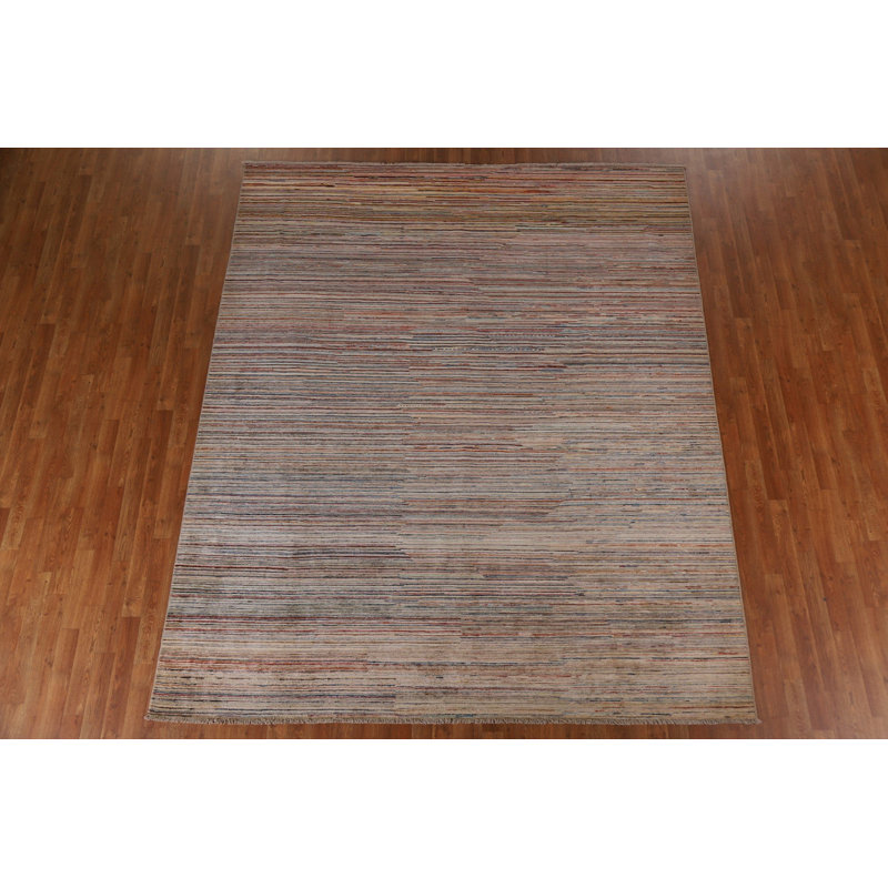 Tapis rectangulaire unique en laine noué à la main 8 pi 3 po x 9 pi 10 po New Age beige / bleu / rouge