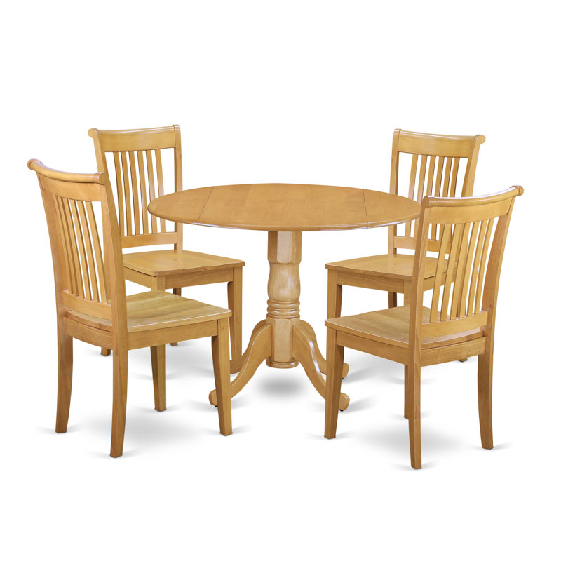 5 Piece Modern Dining Table Set Includes a Round Wooden Table with Dropleaf and 4 Dining Chairs, 42x42 Inch, Oak, Oak