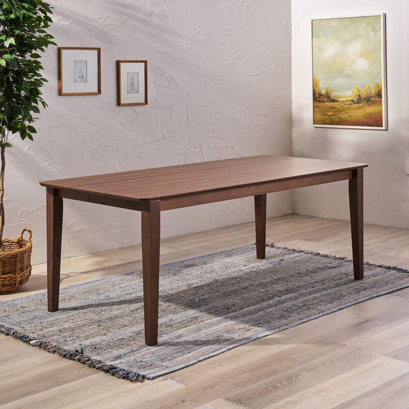 Table de salle à manger en noyer avec pieds carrés, style bois massif et finition noyer