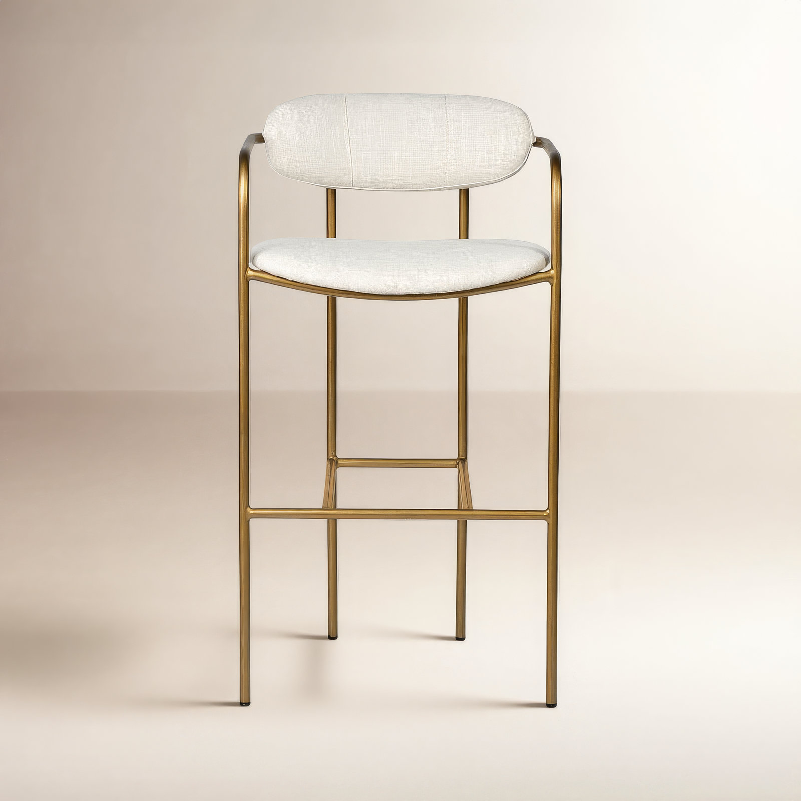 Belarus Fabric Seat Stool, Bar Stool (30” Seat Height), Antiqued Gold, Cream Linen Blend