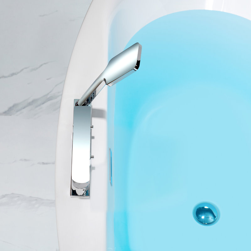 WOODBRIDGE 66" Acrylic Freestanding Double-Ended Soaking Bathtub & Deck-Mounted Faucet Set (Drilling Needed) , Chrome