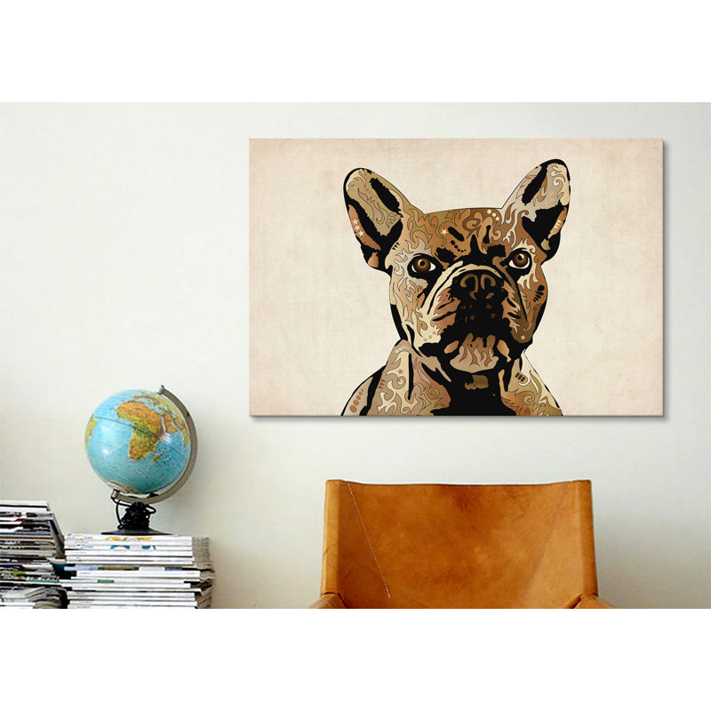 « french bouledogue », impression sur toile michael tompsett, H 18 po x l 26 po x P 1,5 po, Pas de tapis, Toile tendue