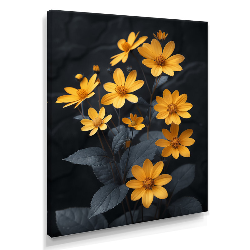 Parfum jaune marguerite noire parfumée I - décoration murale marguerite, Toile tendue, H 20 po x l 12 po x P 1 po