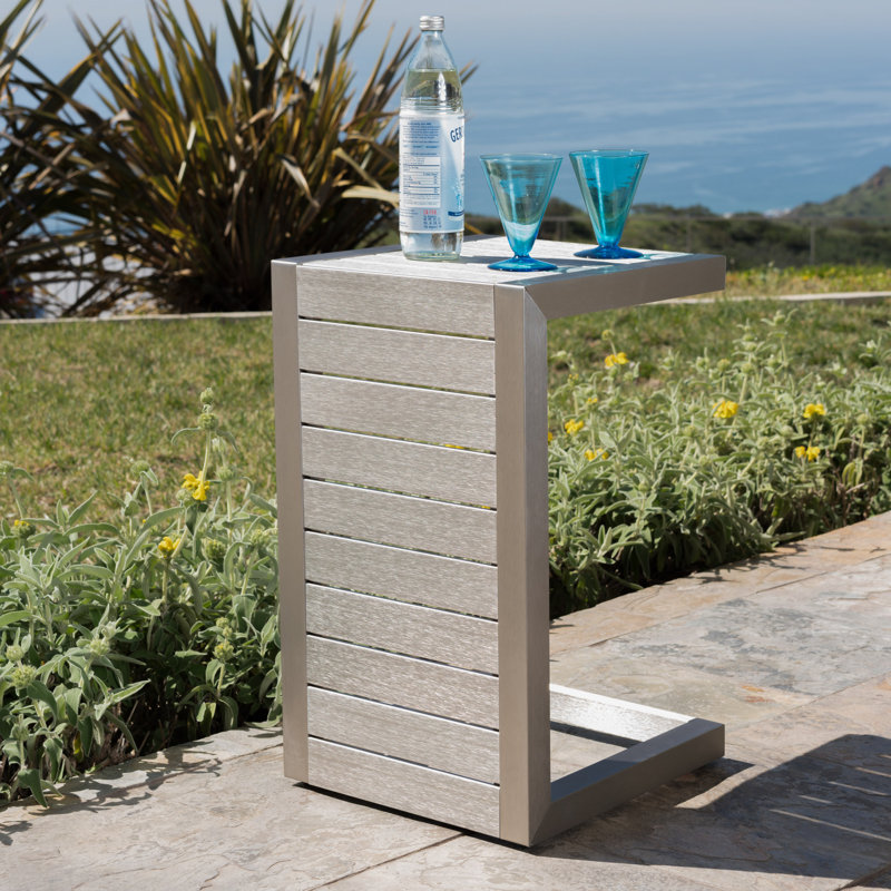 Aluminum C-Shaped Outdoor Side Table | Gift Idea, Silver