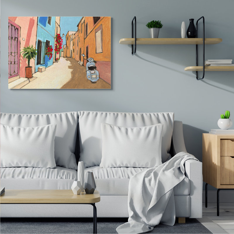 «European City Roadside Landscape Street Vespa» par Bart E. Slyp - impression sur toile, H 16 po x l 20 po, Toile tendue