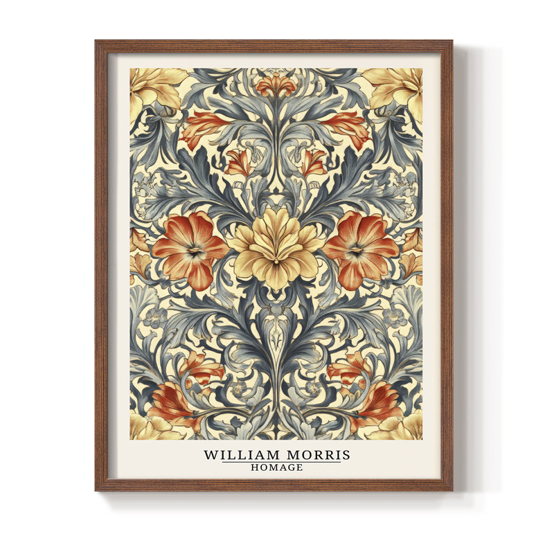 WM MORRIS Series DCCCXXII Framed Print - Solid Wood, 15" H x 12" W, Walnut