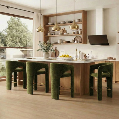 24.5" Modern Chenille Counter Height Bar Stools With Barrel Back & Gold Footrest