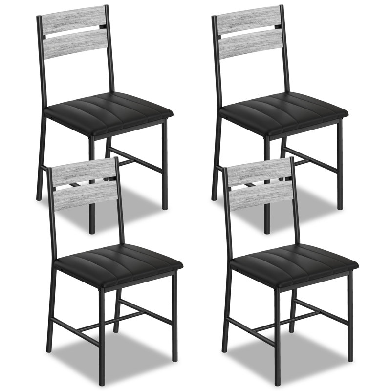 Ensemble de 4 chaises de salle à manger rembourrées Industrial, dossier ergonomique et pieds en métal, gris, 4, Gris