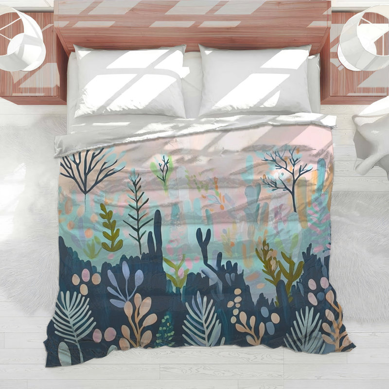 Édredon Botanical Bedding, King, Motif floral vert