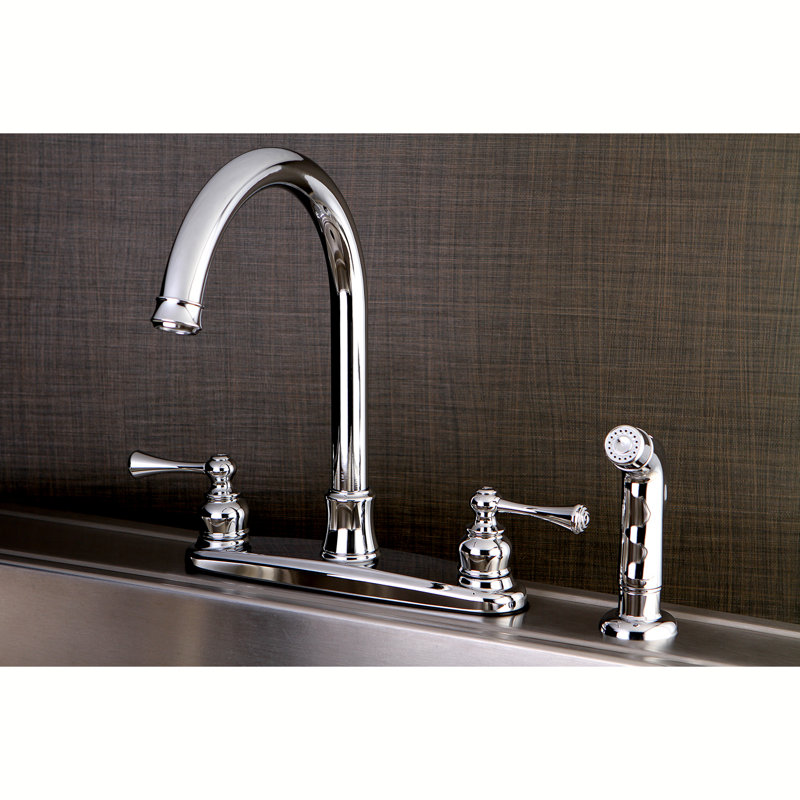Kingston Brass Vintage Two-Handle 4-Hole 8" Centerset Kitchen Faucet with Side Sprayer, Polished Chrome